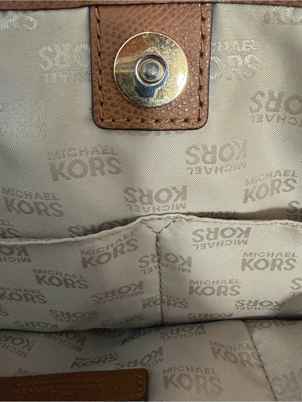 Michael Kors Cognac Leather Tote with Gold Plaque